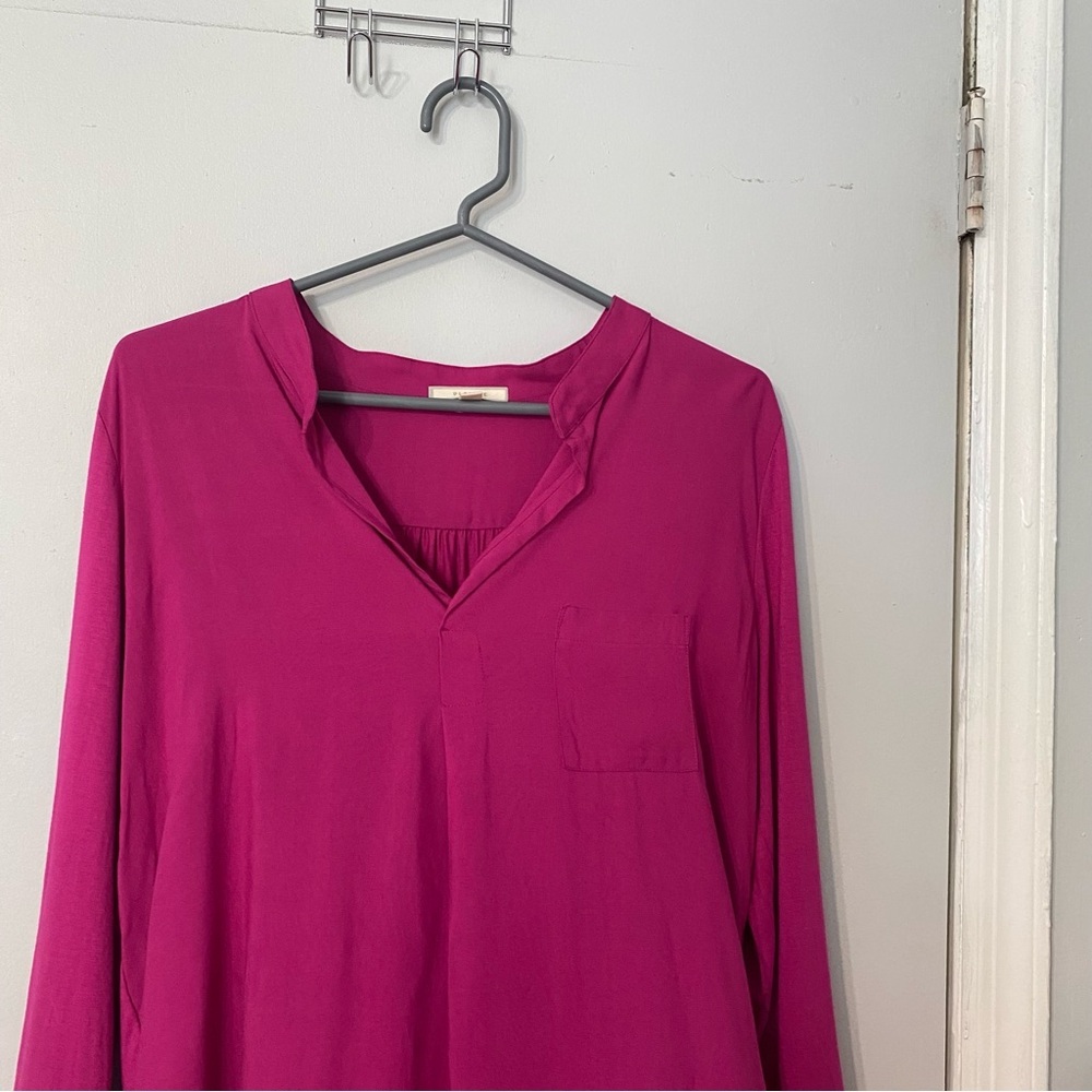 {Pleione} Mixed Media Roll Sleeve Top | Fuscia Pink ~ Size XS - Picture 4 of 15